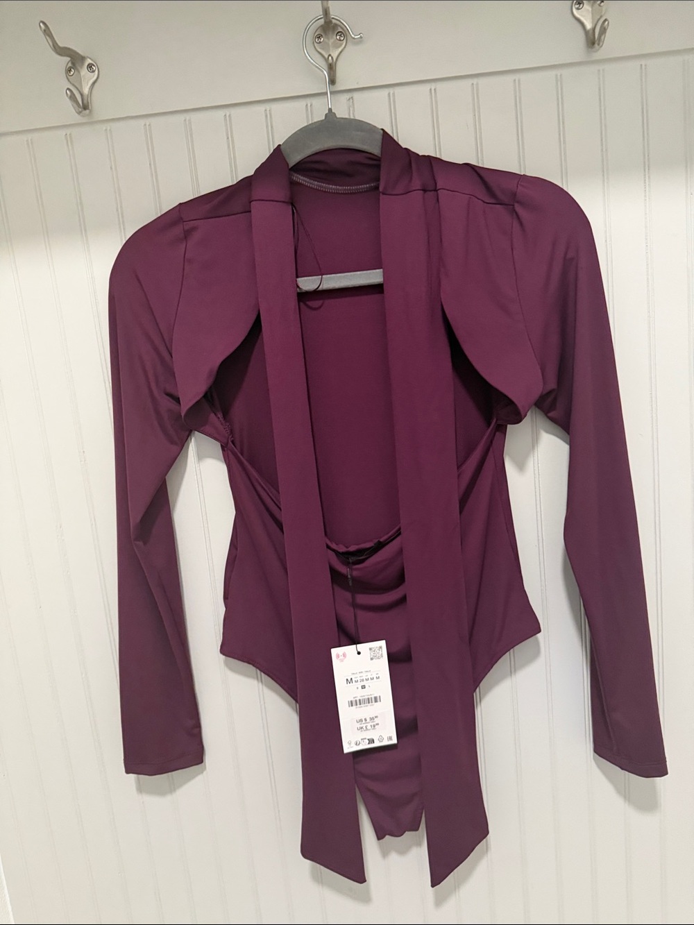 Zara Plum Purple Bow-Back Long-Sleeve Bodysuit - Picture 6 of 6